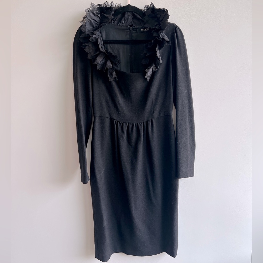 Etro Black Midi Dress with Ruffle Detail